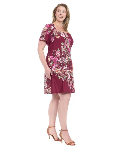 London Times Plus Size Short-sleeve A-line Dress In Multi
