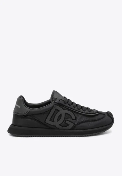 Dolce & Gabbana Low-top Nylon Sneakers With Leather Inserts In Black