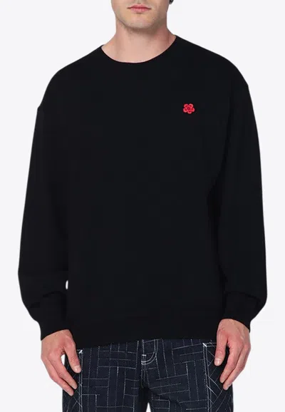 Kenzo Boke Flower Embroidered Cotton Sweatshirt Clothing In Black