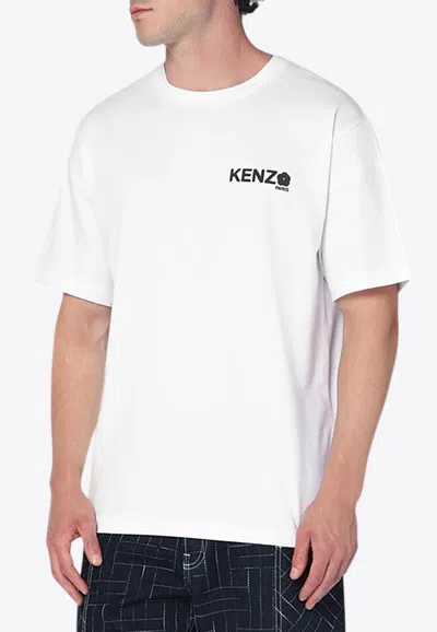 Kenzo White Classic T-shirt With Contrasting Logo Print In Cotton
