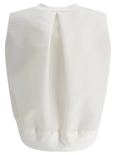 Sacai Cotton Jersey And Nylon Twill Tank Top Tops White In White