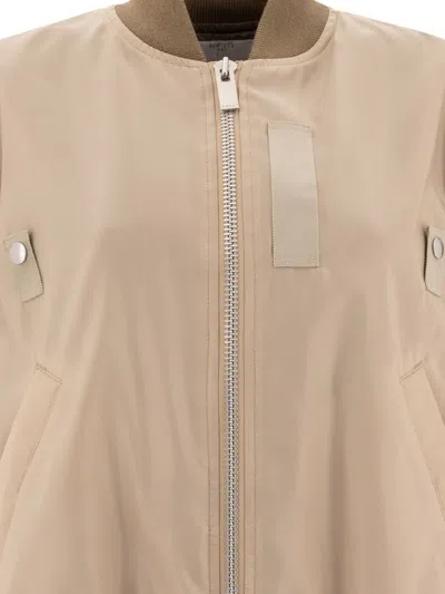 Sacai Twill Nylon Vest Jacket With Short Sleeves In Brown
