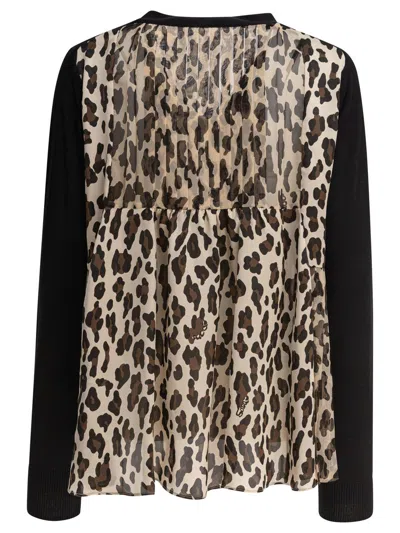 Sacai Leopard Print X Knit Cardigan