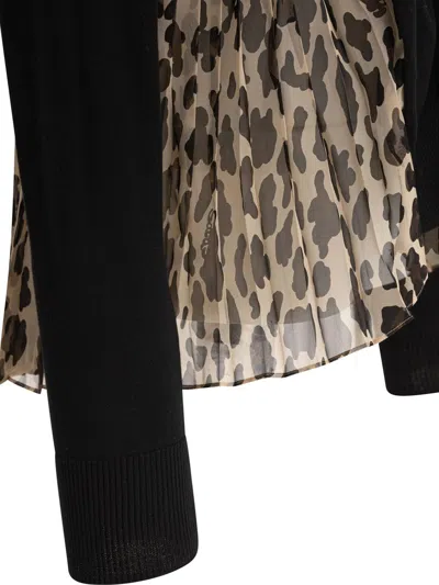 Sacai Leopard Print X Knit Cardigan