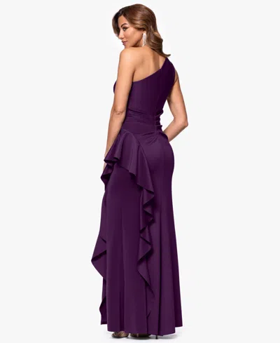 Xscape Women's Ruffled One-shoulder Scuba Gown