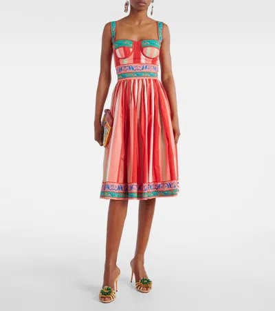 Dolce & Gabbana Striped Gathered Cotton Bustier Dress