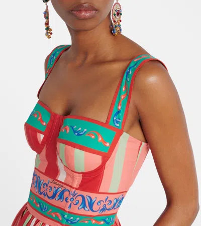 Dolce & Gabbana Striped Gathered Cotton Bustier Dress