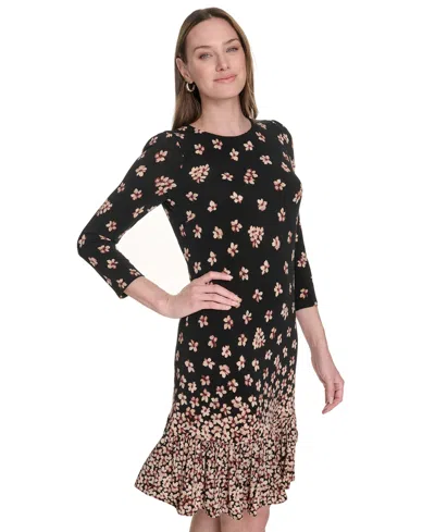 Tommy Hilfiger Petites Jersey Printed Shift Dress In Black