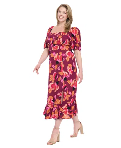 London Times Plus Size Short-sleeve A-line Dress In Multi