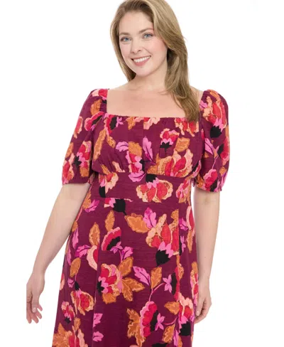 London Times Plus Size Short-sleeve A-line Dress In Multi