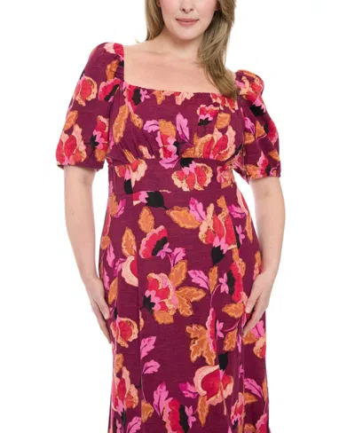 London Times Plus Size Short-sleeve A-line Dress In Multi
