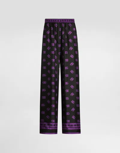 Dolce & Gabbana Dg Logo All-over Print Silk Vanity Pants