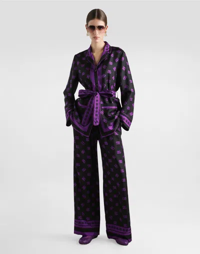 Dolce & Gabbana Dg Logo All-over Print Silk Vanity Pants