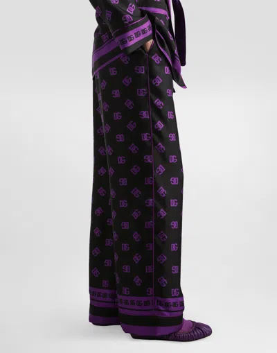 Dolce & Gabbana Dg Logo All-over Print Silk Vanity Pants