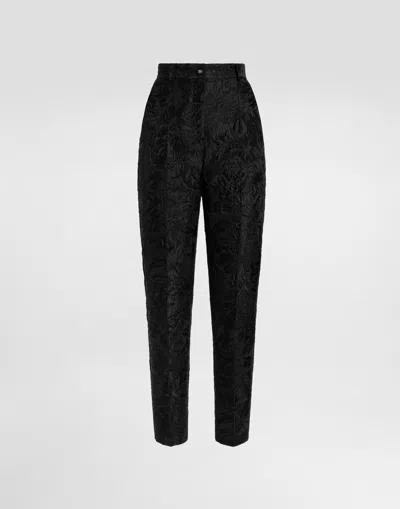 Dolce & Gabbana Floral-jacquard Tailored Trousers In Black