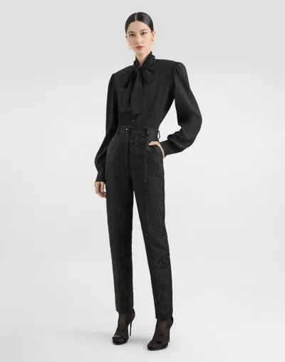 Dolce & Gabbana Floral-jacquard Tailored Trousers In Black
