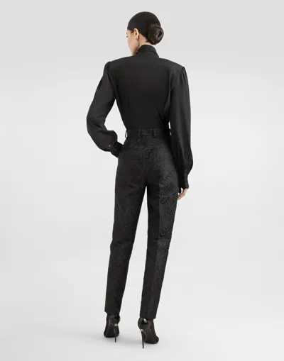 Dolce & Gabbana Floral-jacquard Tailored Trousers In Black