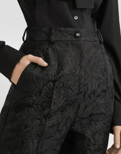 Dolce & Gabbana Floral-jacquard Tailored Trousers In Black