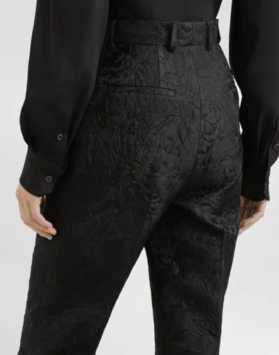 Dolce & Gabbana Floral-jacquard Tailored Trousers In Black