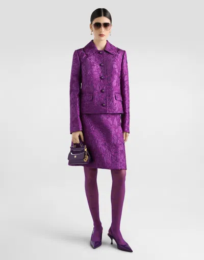 Dolce & Gabbana Peony Brocade Skirt In Purple