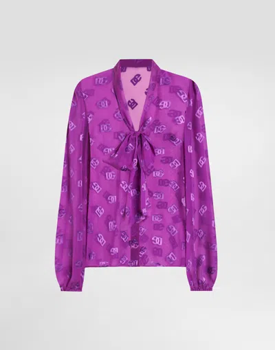 Dolce & Gabbana Chiffon Jacquard Shirt With Dg All-over Logo In Purple