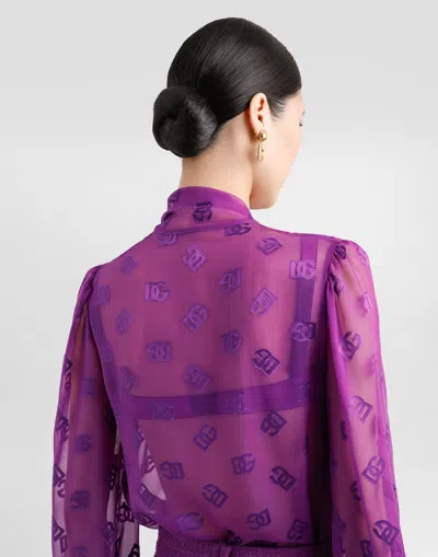 Dolce & Gabbana Chiffon Jacquard Shirt With Dg All-over Logo In Purple