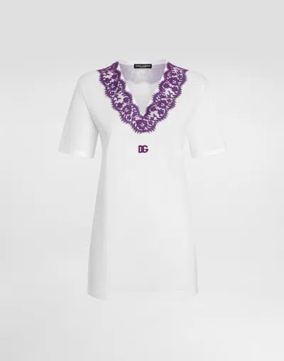 Dolce & Gabbana Jersey T-shirt With Lace And Dg Patch