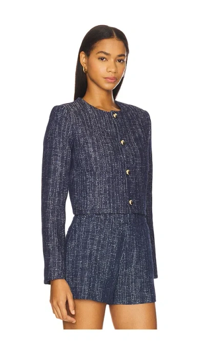 Frame Womens Indigo Boxy-fit Round-neck Cotton-tweed Jacket Xl