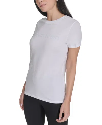 Calvin Klein Performance Women's Flocked-logo Crewneck T-shirt In Multi