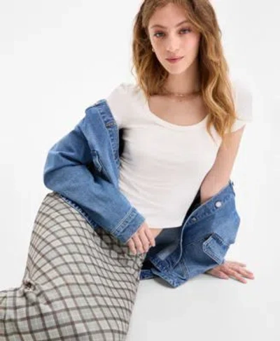 Celebrity Pink Juniors Oversized Denim Shirt Jacket Hippie Rose Juniors Scoop Neck Cap Sleeve T Shirt Plaid Maxi Sk