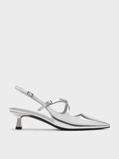 Charles & Keith - Pauline Metallic Crossover Slingback Kitten Heels