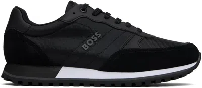 Hugo Boss Mixed-material Trainers With Faux-leather Trims In Black