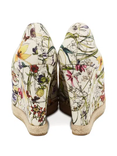 Pre-owned Gucci 110mm Floral-print Horsebit Espadrilles In Neutral