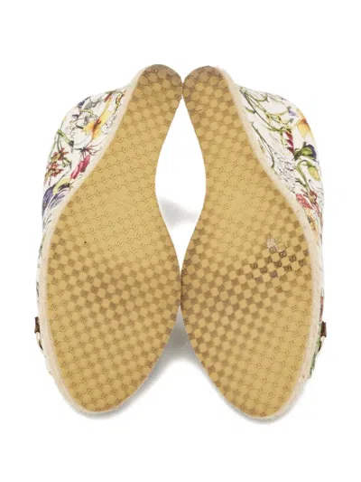 Pre-owned Gucci 110mm Floral-print Horsebit Espadrilles In Neutral