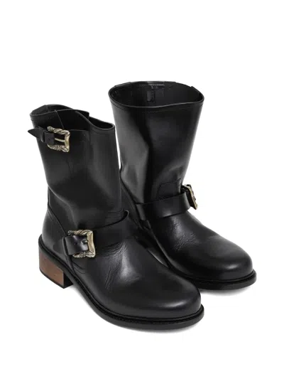 Enfants Riches Deprimes Engineer Double-buckle Leather Boots In Black