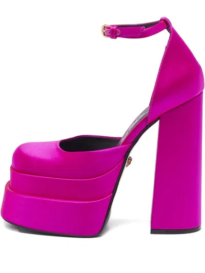 Pre-owned Versace 160mm Aevitas Platform Crystal Ankle Strap Pumps In Pink