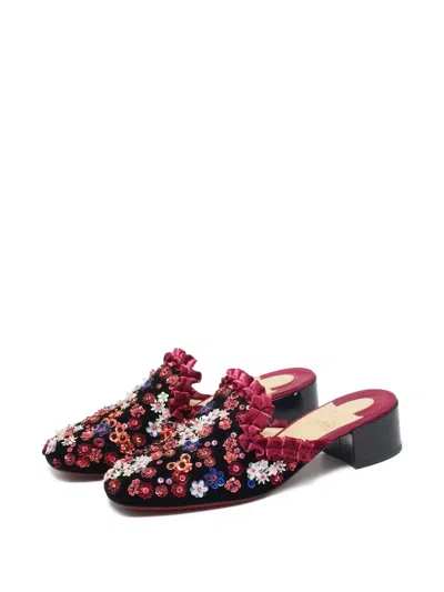 Pre-owned Christian Louboutin 2024 40mm Embellished Velvet Mules In Black