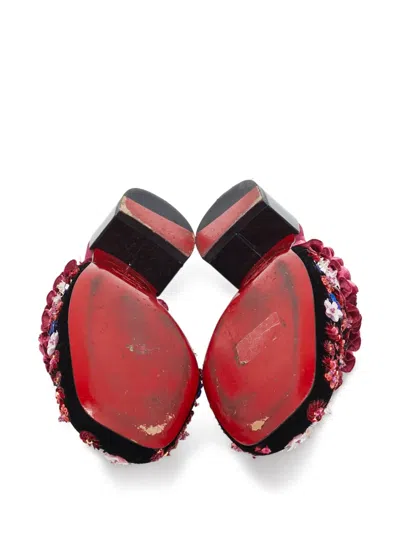 Pre-owned Christian Louboutin 2024 40mm Embellished Velvet Mules In Black