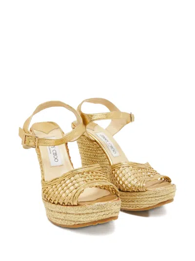 Pre-owned Jimmy Choo 2024 125mm Lattice Wedges Sandals In Yellow