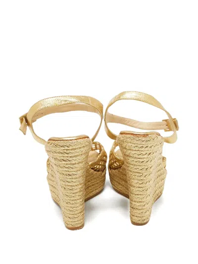 Pre-owned Jimmy Choo 2024 125mm Lattice Wedges Sandals In Yellow