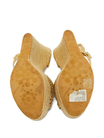 Pre-owned Jimmy Choo 2024 125mm Lattice Wedges Sandals In Yellow