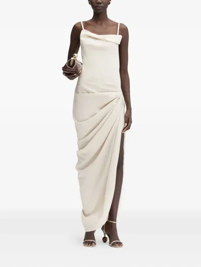 Jacquemus Saudade Draped Open-back Maxi Dress In Neutral
