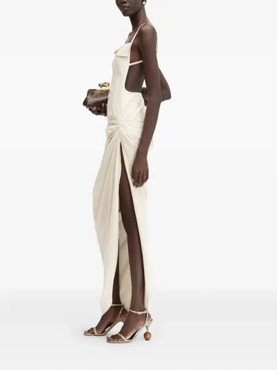 Jacquemus Saudade Draped Open-back Maxi Dress In Neutral