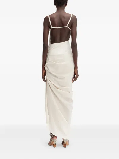 Jacquemus Saudade Draped Open-back Maxi Dress In Neutral