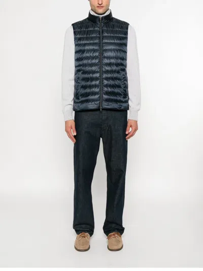 Herno Reversible Quilted Sleeveless Jacket With High Collar In Blue