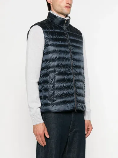 Herno Reversible Quilted Sleeveless Jacket With High Collar In Blue