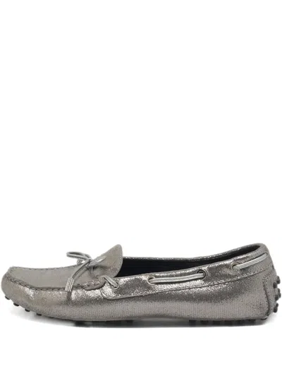 Pre-owned Tod's Vintage  Bow-embellished Loafers In Gray