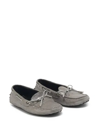 Pre-owned Tod's Vintage  Bow-embellished Loafers In Gray