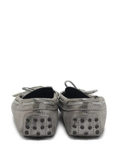 Pre-owned Tod's Vintage  Bow-embellished Loafers In Gray