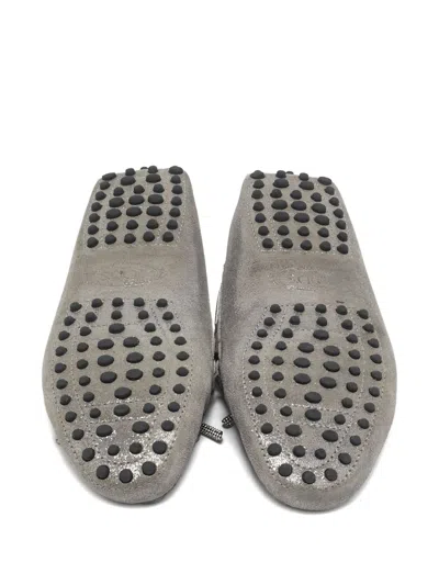 Pre-owned Tod's Vintage  Bow-embellished Loafers In Gray